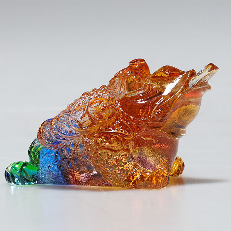 Sculpture de grenouille Feng Shui en cristal Liuli 11 cm Art de la prospérité