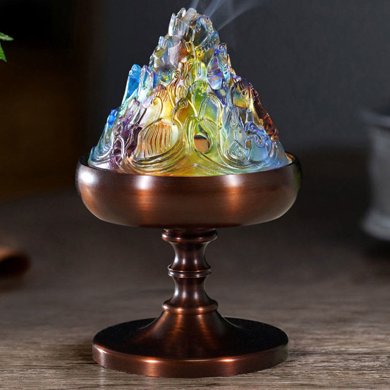 Brûleur d'encens Liuli Crystal Mountain pour la méditation et la guérison