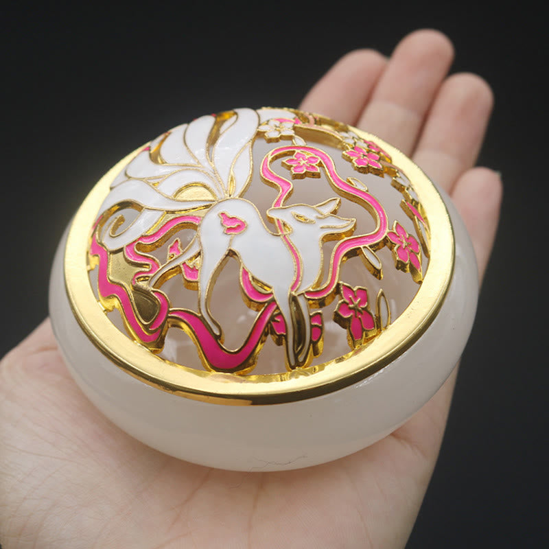 Brûleur d'encens en cristal Liuli Renard à neuf queues pour la méditation
