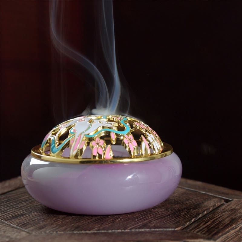 Brûleur d'encens en cristal Liuli Renard à neuf queues pour la méditation