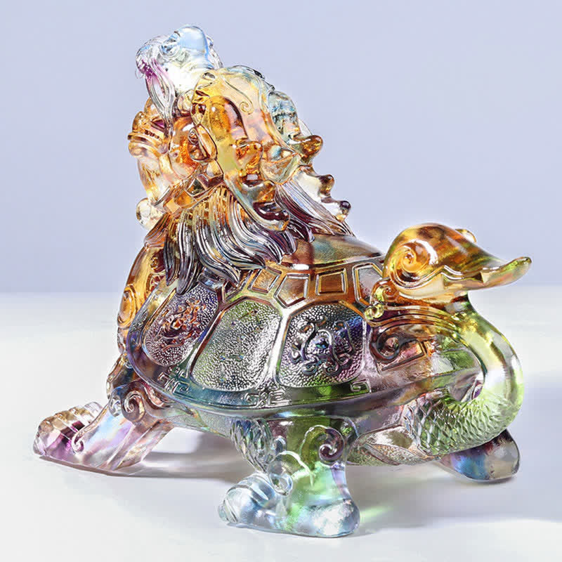 Pièce d'art en cristal Liuli Feng Shui Dragon Turtle