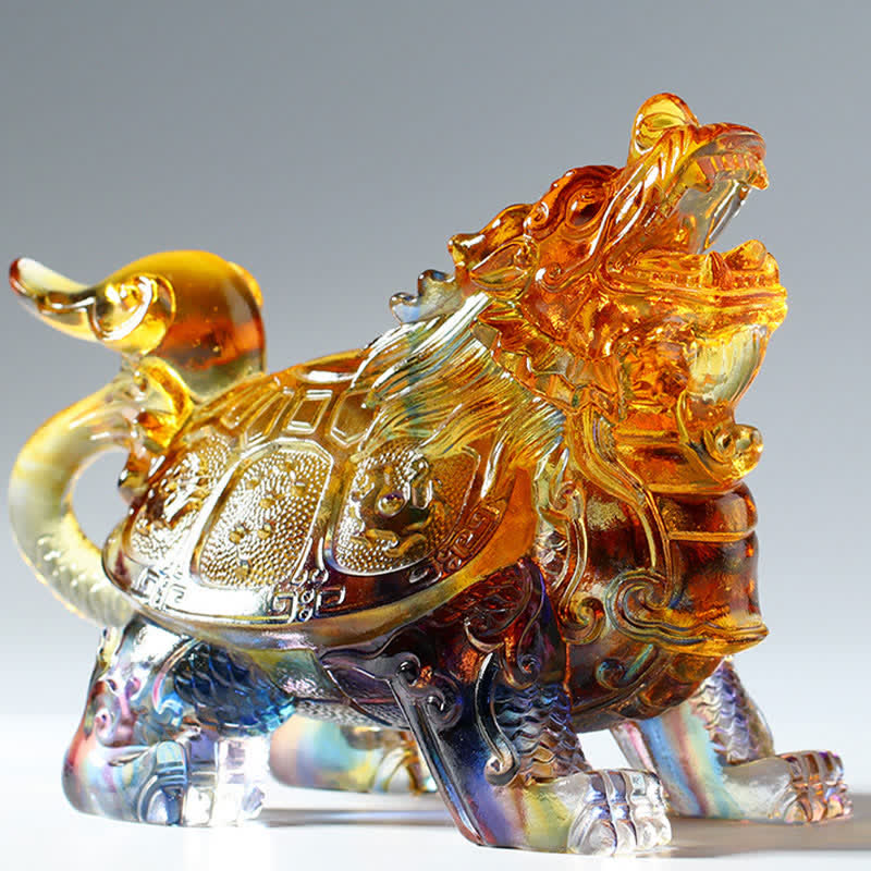 Pièce d'art en cristal Liuli Feng Shui Dragon Turtle