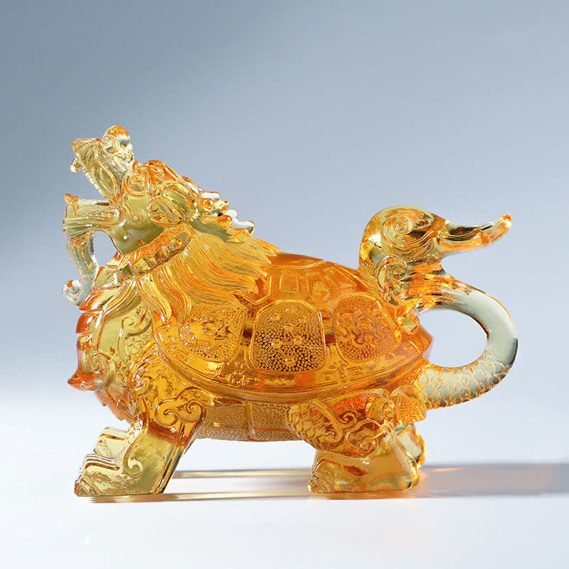 Pièce d'art en cristal Liuli Feng Shui Dragon Turtle