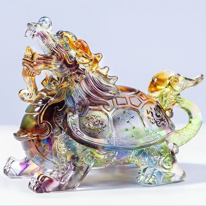 Pièce d'art en cristal Liuli Feng Shui Dragon Turtle