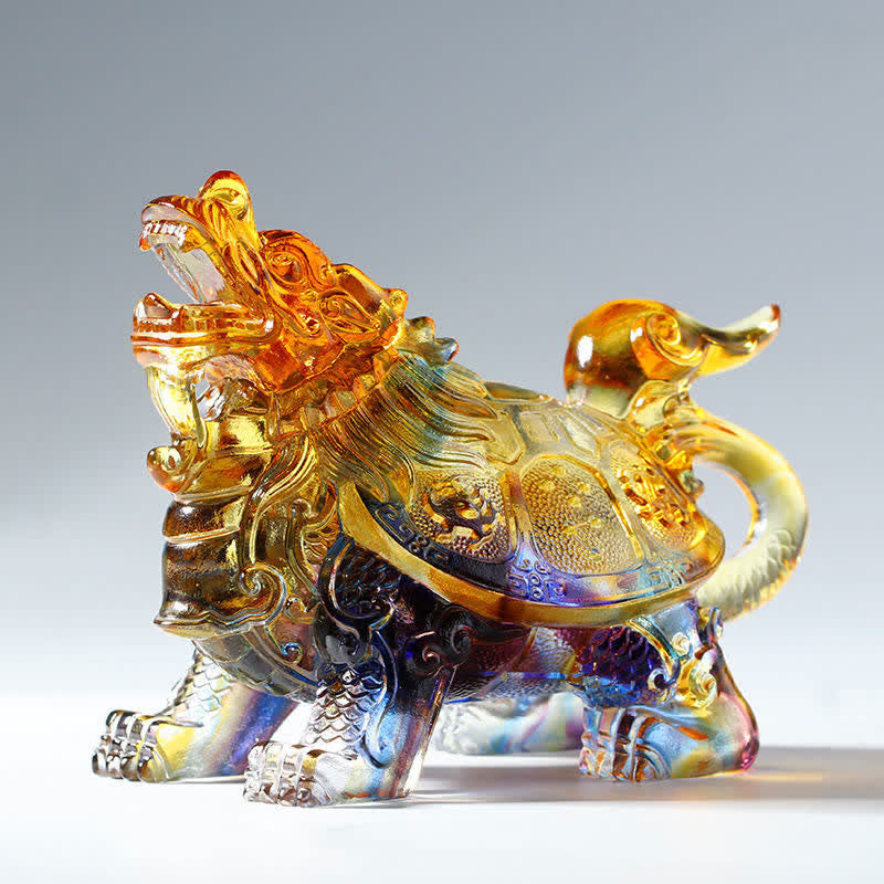 Pièce d'art en cristal Liuli Feng Shui Dragon Turtle