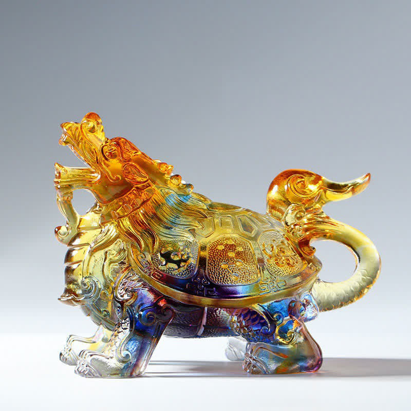 Pièce d'art en cristal Liuli Feng Shui Dragon Turtle