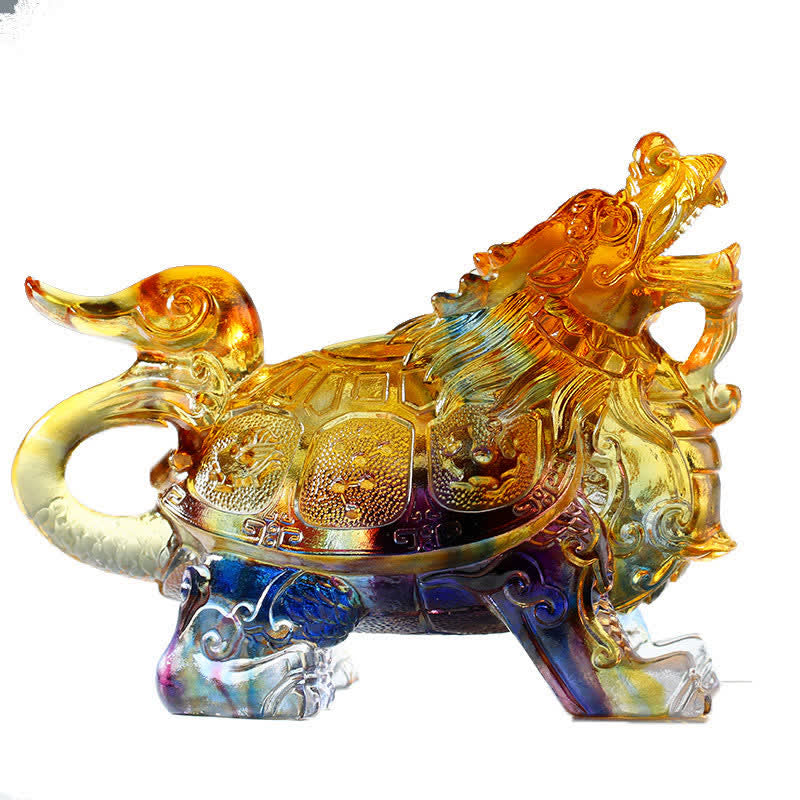 Pièce d'art en cristal Liuli Feng Shui Dragon Turtle