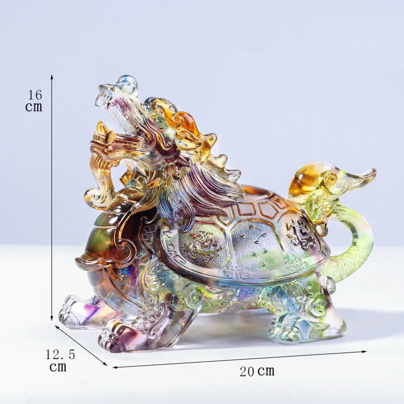 Pièce d'art en cristal Liuli Feng Shui Dragon Turtle