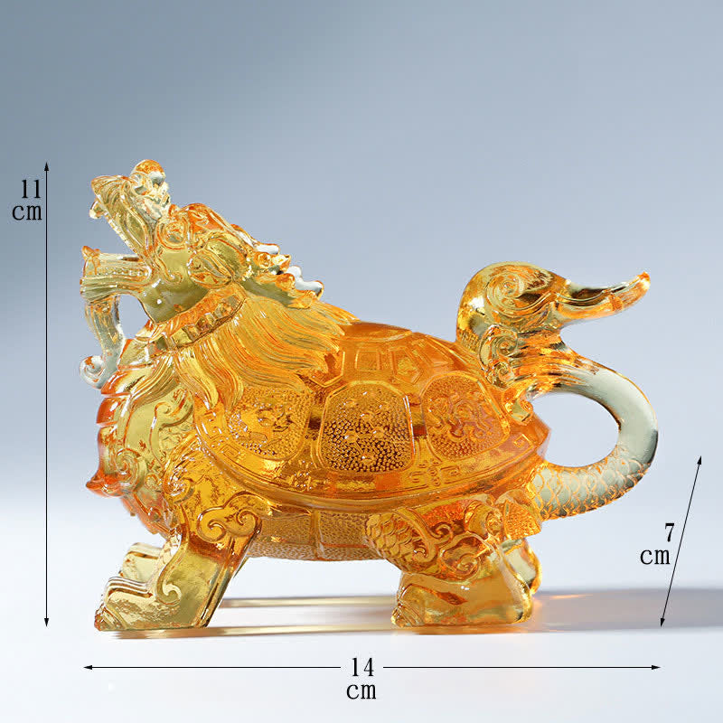 Pièce d'art en cristal Liuli Feng Shui Dragon Turtle
