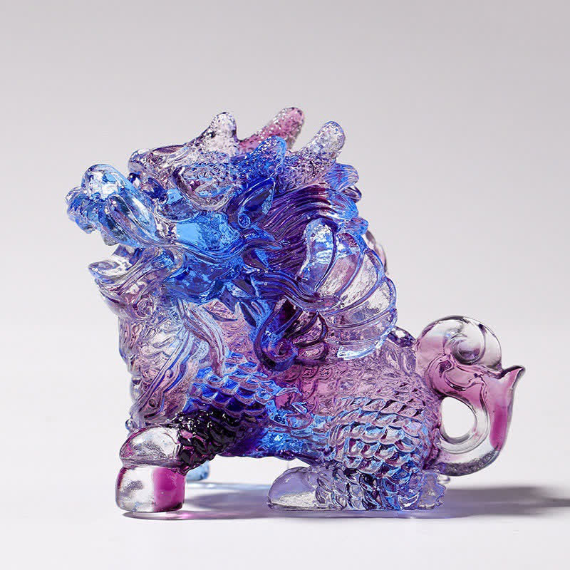 Pièce d'art en cristal Liuli Feng Shui Kirin pour décoration zen