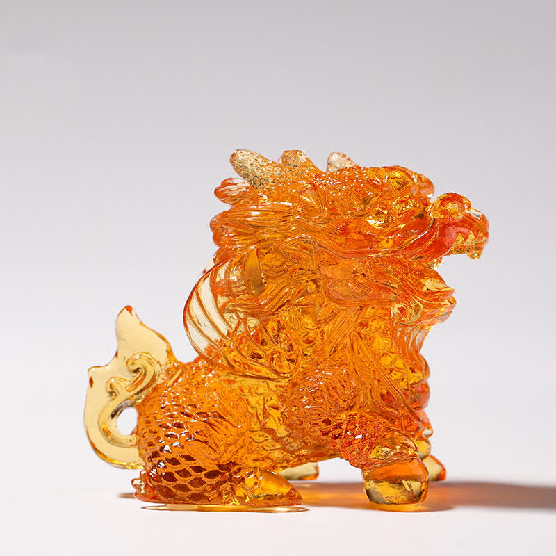 Pièce d'art en cristal Liuli Feng Shui Kirin pour décoration zen