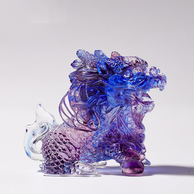 Pièce d'art en cristal Liuli Feng Shui Kirin pour décoration zen