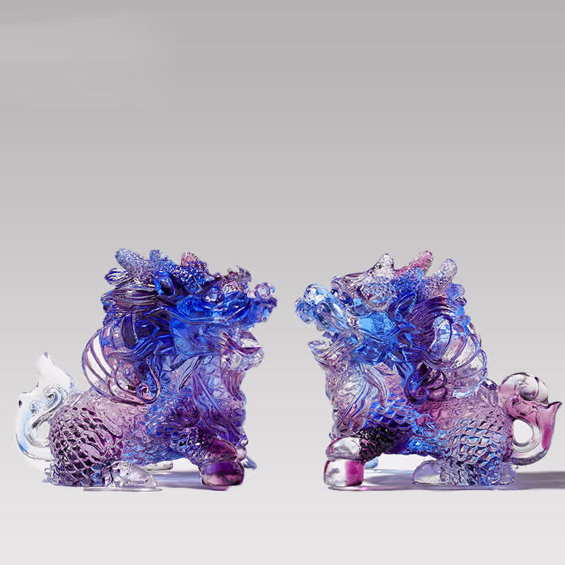Pièce d'art en cristal Liuli Feng Shui Kirin pour décoration zen