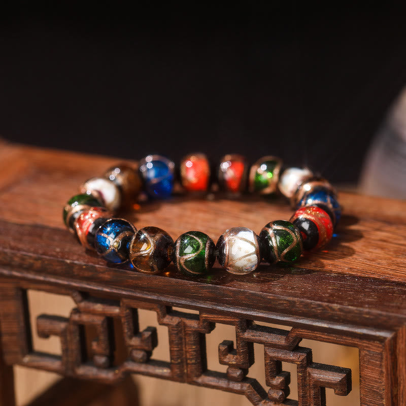 Bracelet à breloques familial en perles de verre Liuli 10 mm - Bracelet porte-bonheur spirituel