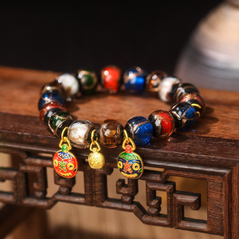 Bracelet à breloques familial en perles de verre Liuli 10 mm - Bracelet porte-bonheur spirituel