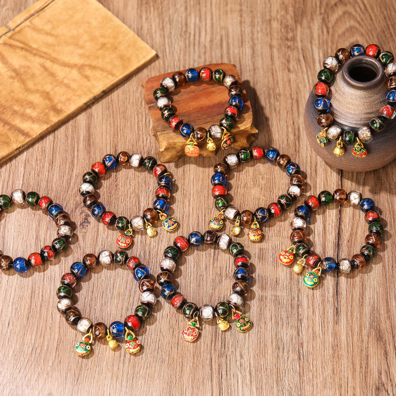 Bracelet à breloques familial en perles de verre Liuli 10 mm - Bracelet porte-bonheur spirituel