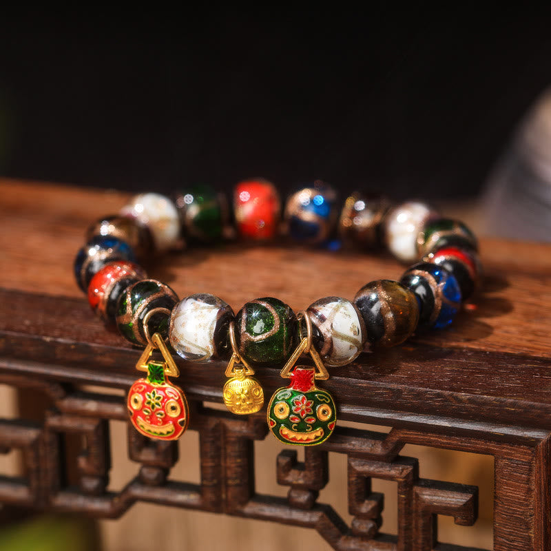 Bracelet à breloques familial en perles de verre Liuli 10 mm - Bracelet porte-bonheur spirituel
