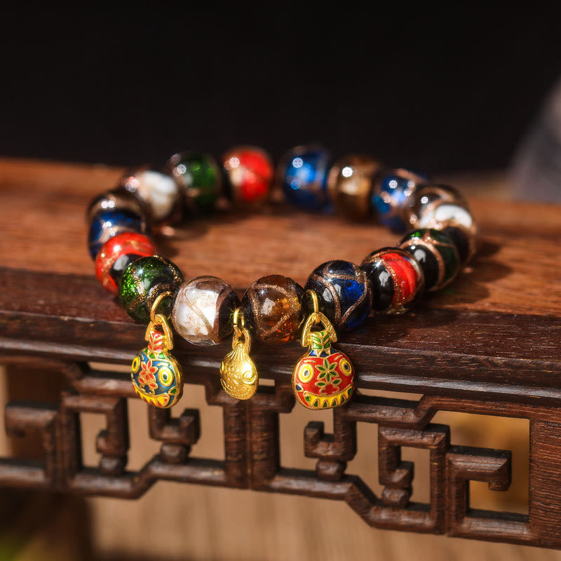Bracelet à breloques familial en perles de verre Liuli 10 mm - Bracelet porte-bonheur spirituel