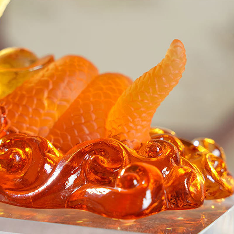 Statue spirituelle de lingot de serpent en verre Liuli 14 cm Art Feng Shui