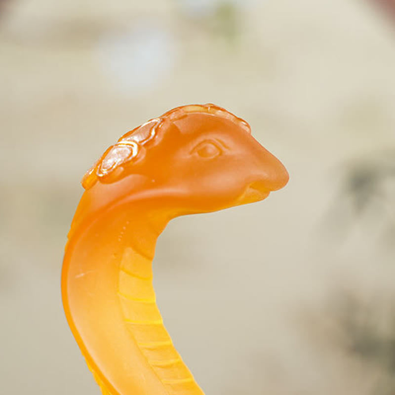 Statue spirituelle de lingot de serpent en verre Liuli 14 cm Art Feng Shui