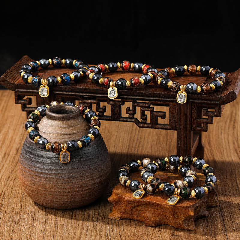 Bracelet spirituel en verre Liuli pour la chance et la richesse 12 mm