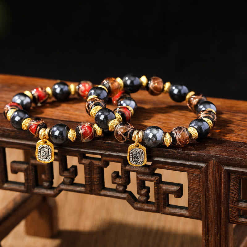 Bracelet spirituel en verre Liuli pour la chance et la richesse 12 mm
