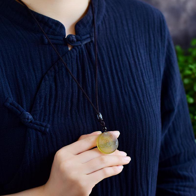 Collier d'équilibre Liuli Yin Yang avec symbole des cinq montagnes sacrées
