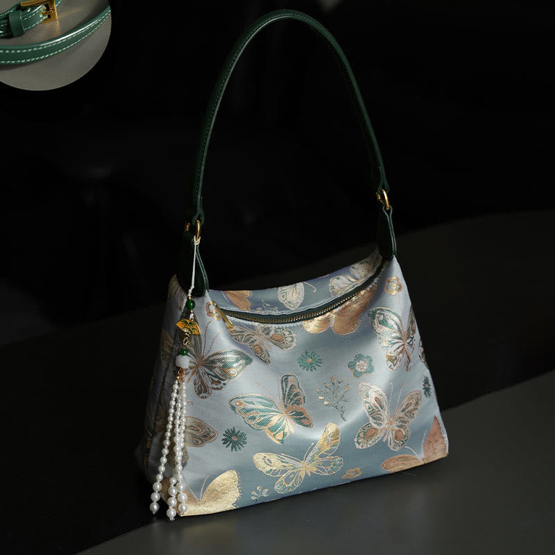 Sac bandoulière en soie Lotus Bamboo Crane Deer 26 cm