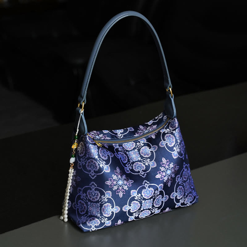 Sac bandoulière en soie Lotus Bamboo Crane Deer 26 cm