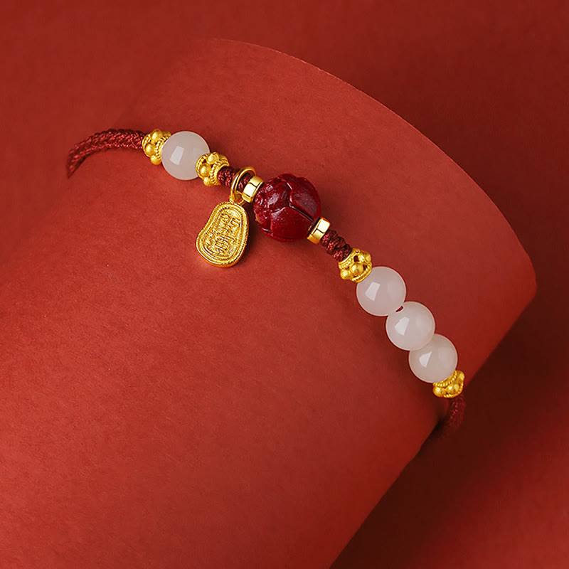 Bracelet Lotus avec jade blanc Hetian et or 24 carats de luxe
