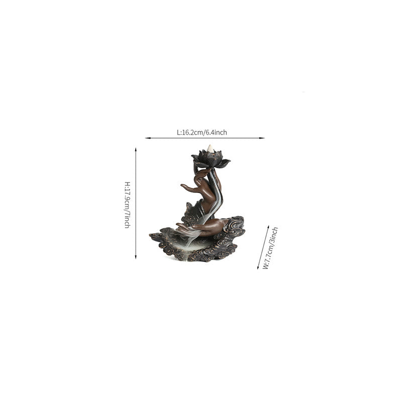 Brûleur d'encens à reflux en résine en forme de main de Bouddha de lotus 17,9 cm