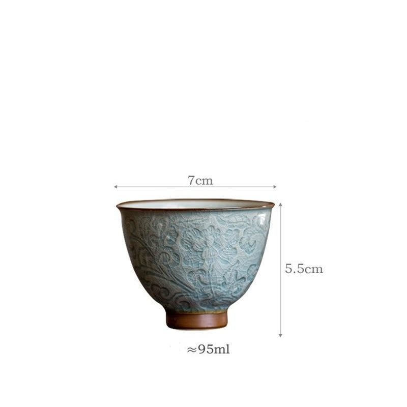 Tasse à thé en céramique sculptée Lotus Zen Decor 95 ml