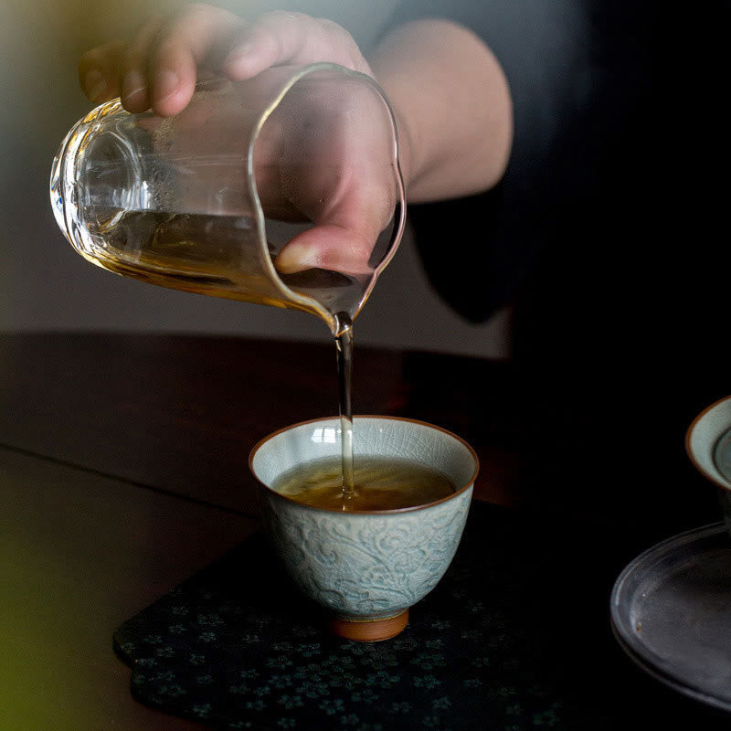 Tasse à thé en céramique sculptée Lotus Zen Decor 95 ml