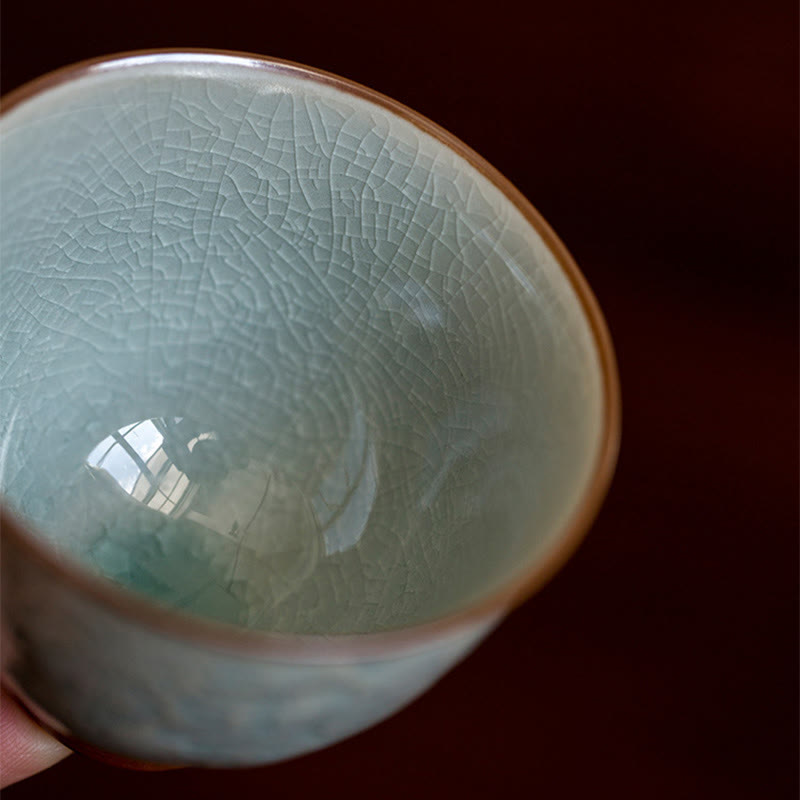 Tasse à thé en céramique sculptée Lotus Zen Decor 95 ml