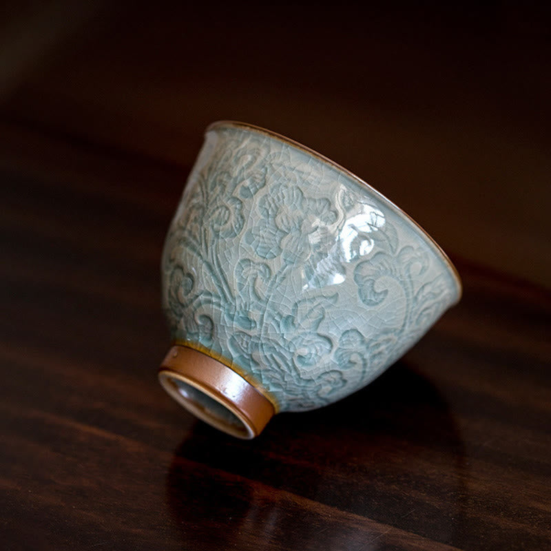 Tasse à thé en céramique sculptée Lotus Zen Decor 95 ml