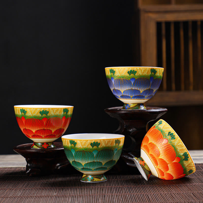 Tasse à thé en céramique motif lotus 100 ml | Vaisselle