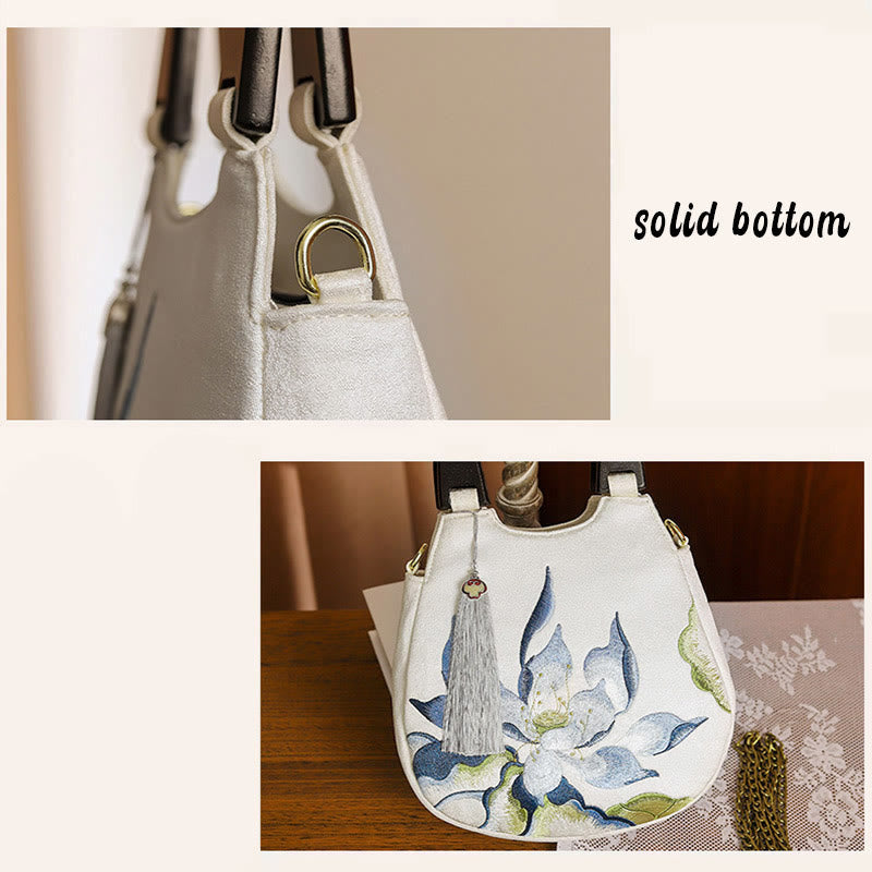 Sac à main brodé Lotus | Sac bandoulière spirituel 23 cm
