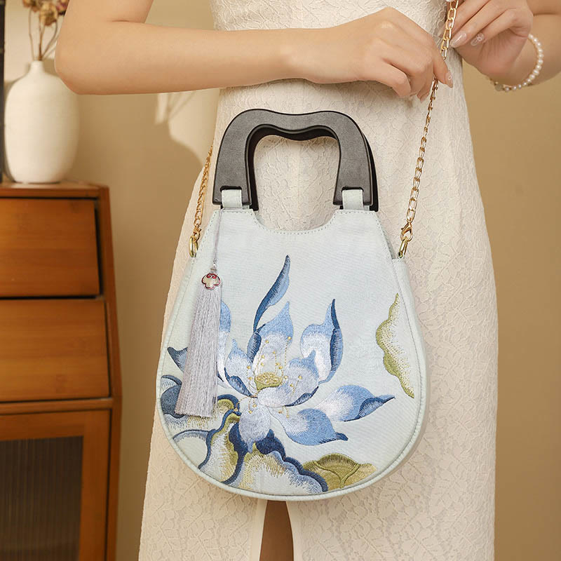 Sac à main brodé Lotus | Sac bandoulière spirituel 23 cm