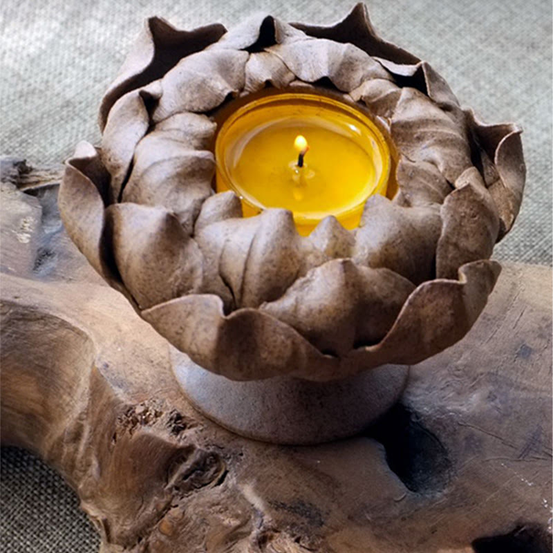 Bougeoir en céramique Fleur de Lotus 11 cm | Décoration spirituelle pour la maison