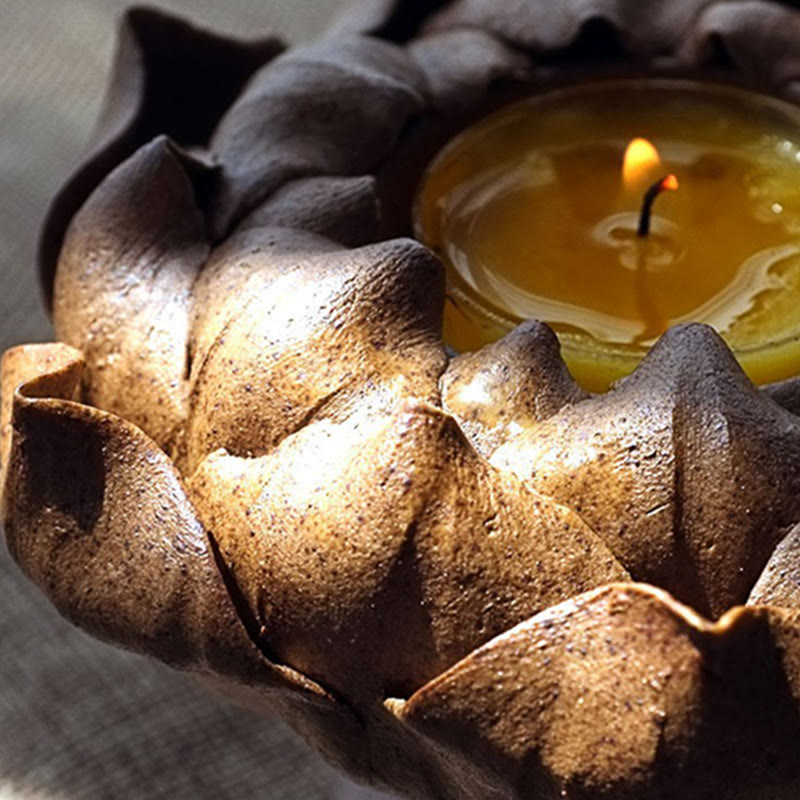 Bougeoir en céramique Fleur de Lotus 11 cm | Décoration spirituelle pour la maison
