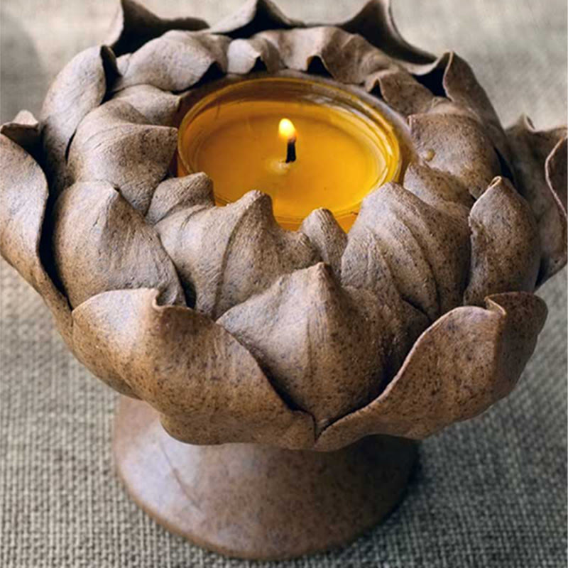 Bougeoir en céramique Fleur de Lotus 11 cm | Décoration spirituelle pour la maison