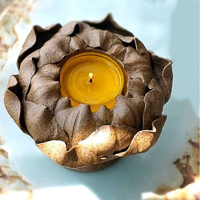 Bougeoir en céramique Fleur de Lotus 11 cm | Décoration spirituelle pour la maison
