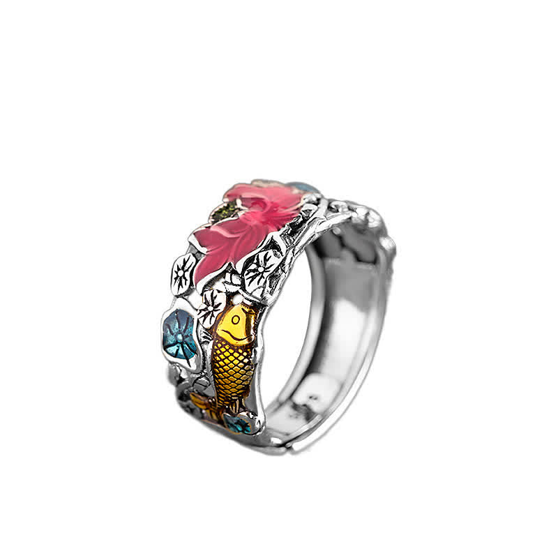 Bague Lotus Koi en argent sterling 925 pour l'illumination