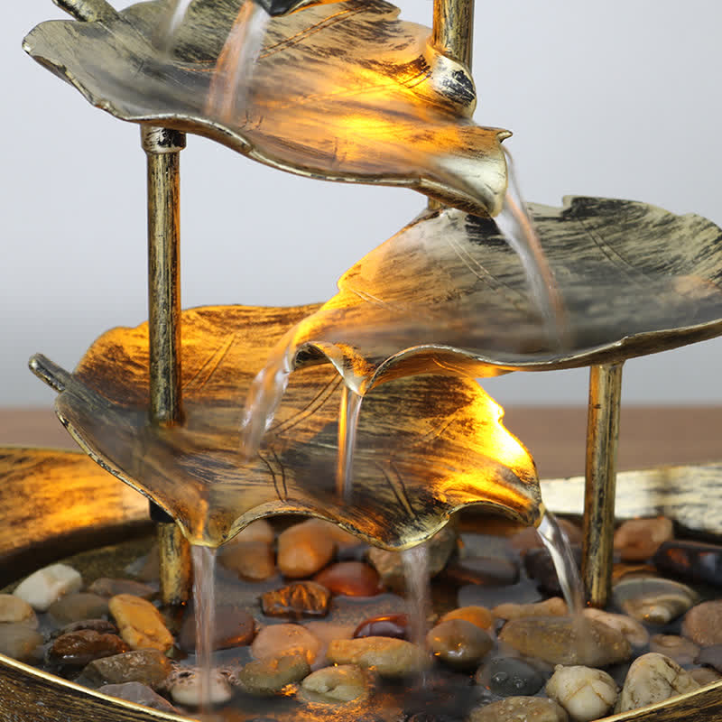 Fontaine cascade à feuilles de lotus avec LED | Décoration intérieure spirituelle