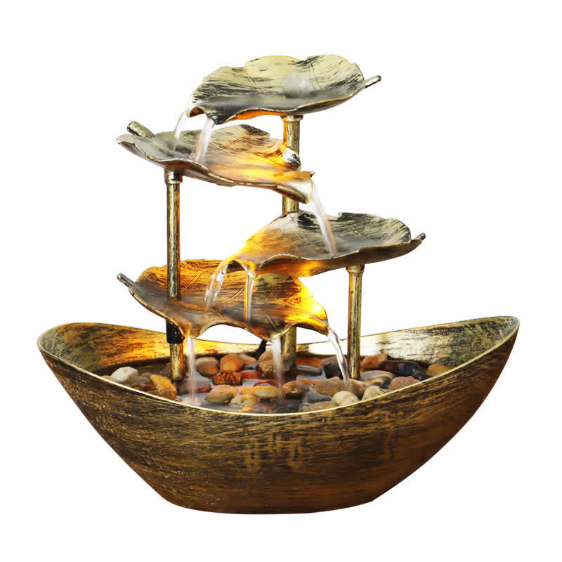 Fontaine cascade à feuilles de lotus avec LED | Décoration intérieure spirituelle