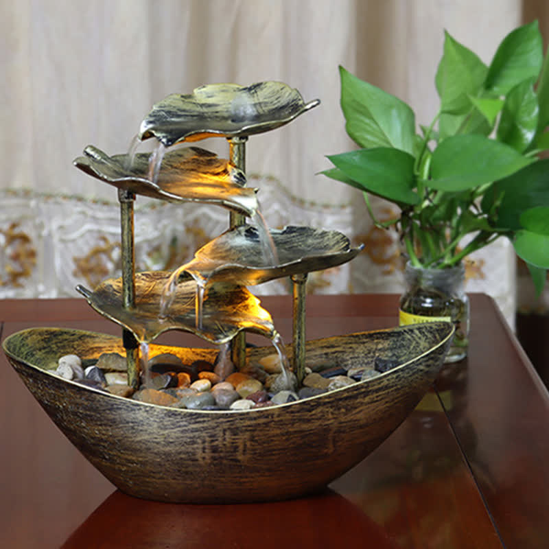 Fontaine cascade à feuilles de lotus avec LED | Décoration intérieure spirituelle