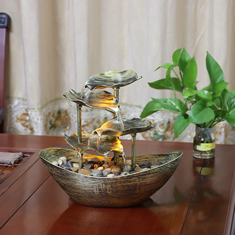 Fontaine cascade à feuilles de lotus avec LED | Décoration intérieure spirituelle