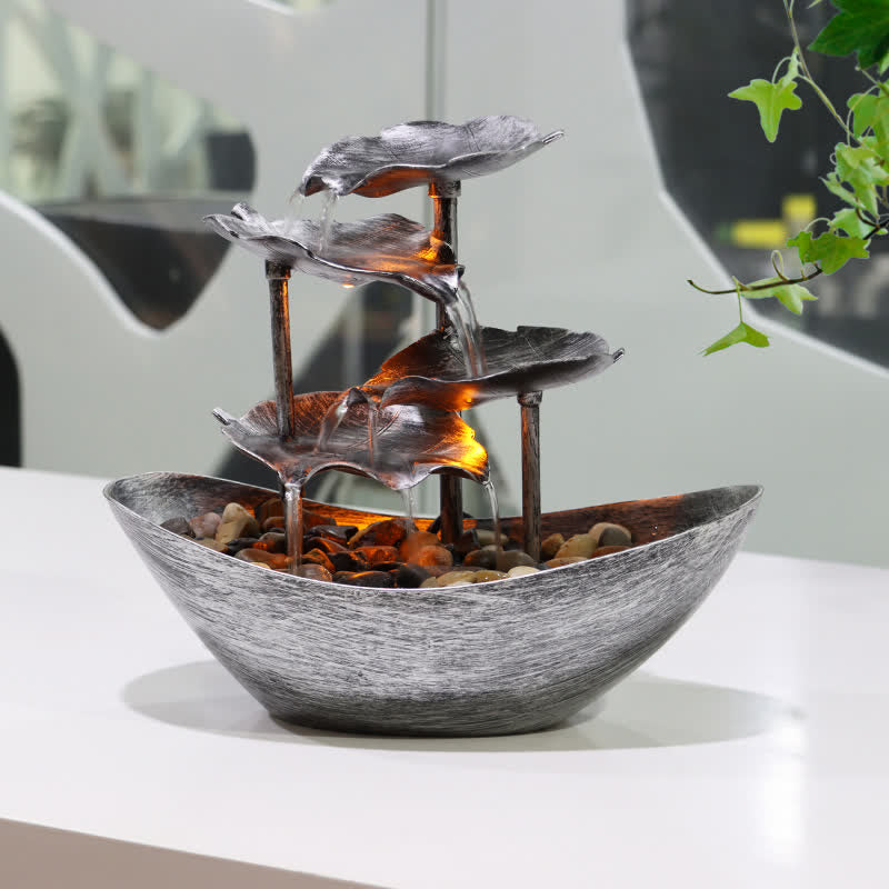 Fontaine cascade à feuilles de lotus avec LED | Décoration intérieure spirituelle