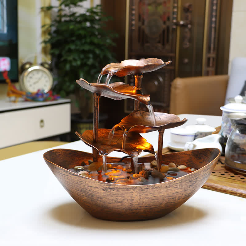 Fontaine cascade à feuilles de lotus avec LED | Décoration intérieure spirituelle