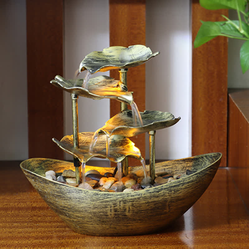 Fontaine cascade à feuilles de lotus avec LED | Décoration intérieure spirituelle